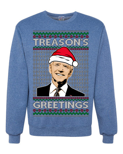 Treason's Greetings Biden President Humor Ugly Christmas Sweater, Christmas Gifts, Funny Xmas Gift Idea, Unisex Crewneck Sweatshirt