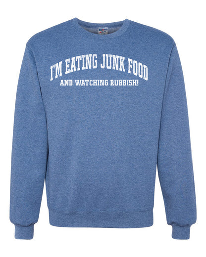 Vintage Movie Quote Eating Junk Food And Watching Rubbish, Christmas Gifts, Funny Xmas Gift Idea, Ugly Christmas Sweater Unisex Crewneck Sweatshirt