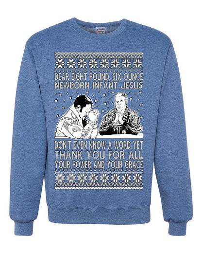 8 Pound 6 Ounce Baby Jesus Shake and Bake, Birthday Jesus, Funny Xmas Gift Idea, Ugly Christmas Sweater Unisex Crewneck Sweatshirt