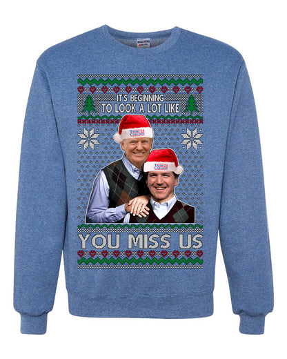 Trump Carlson 24 Beginning To Look Like You Miss Us, Christmas Gifts, Funny Xmas Gift Idea, Ugly Christmas Sweater Unisex Crewneck Sweatshirt