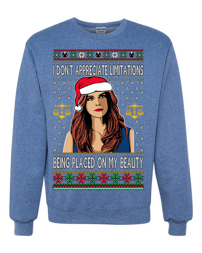 Donna TV Show Parody Don't Appreciate Limitations Being Placed, Christmas Gifts, Funny Xmas Gift Idea, Ugly Christmas Sweater Unisex Crewneck Sweatshirt