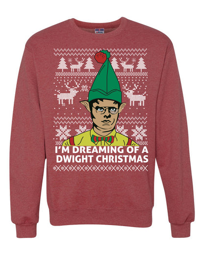 Funny Graphic Shirt Ugly Xmas Holiday Sweater Sweatshirt Women's The Office Schrute "I'm Dreaming of a Dwight Christmas" Wild Bobby Ugly Christmas Sweater Unisex Crewneck Sweatshirt