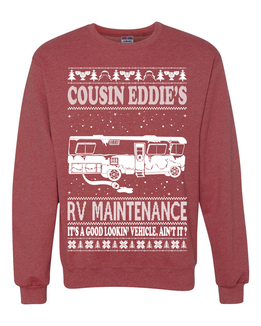 Men's Ugly Holiday Xmas Sweater Long Sleeve Shirt Cousin Eddie's RV Maintenance Family Vacation Ugly Christmas Sweater Unisex Crewneck Sweatshirt
