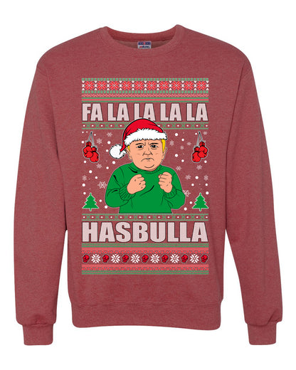 Men's Ugly Xmas Long Sleeve Shirt Sweater, FA la la la la HASBULla Ugly Christmas Sweater Unisex Crewneck Sweatshirt