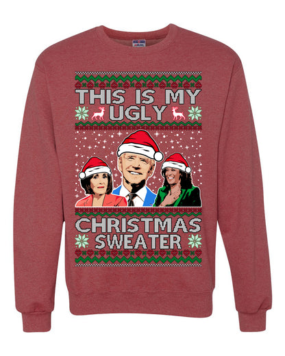 Men's Graphic Ugly Xmas Sweater, This is My Ugly Christmas Sweater, Anti Democrat Biden Kamala Pelosi, Wild Bobby  Ugly Christmas Sweater Unisex Crewneck Sweatshirt