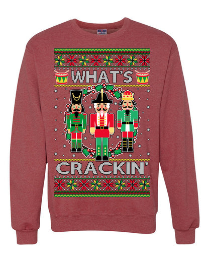 Funny Meme Ugly Xmas Holiday Sweater Graphic Crewneck Sweatshirt What's Crackin' Nutcracker Ugly Christmas Sweater Unisex Crewneck Sweatshirt