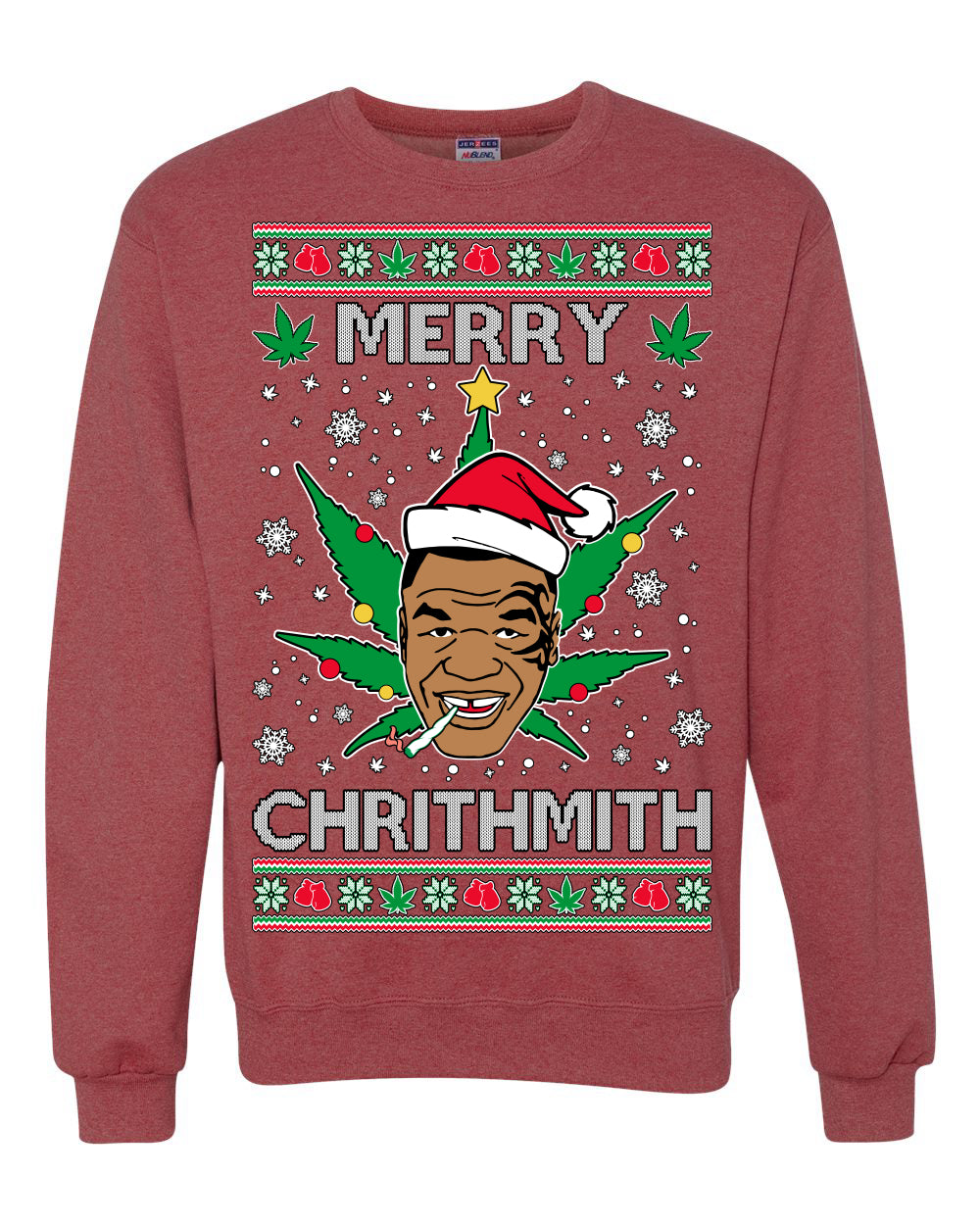 Ugly Unisex Crewneck Christmas Sweater Sweatshirt Tyson "Merry Chrithmith" Stoner Weed Pot Leaf Joint Ugly Christmas Sweater Unisex Crewneck Sweatshirt