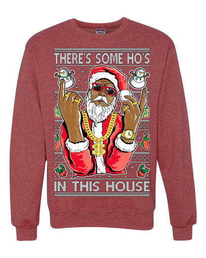 Crewneck Ugly Holiday Unisex Sweatshirt Sweater Graphic Black Santa Claus Gangster Bling Ho's In This House, Shark & Hammer Ugly Christmas Sweater Unisex Crewneck Sweatshirt