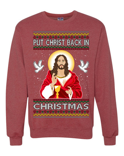 Put Christ Back In Christmas , Merry Christmas Tee, Ugly Christmas,  Sweater Unisex Crewneck Sweatshirt