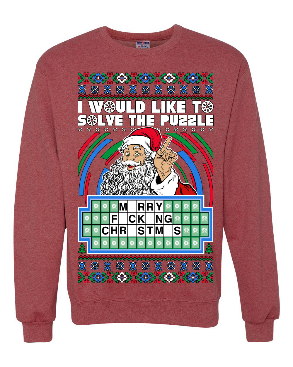 Santa Game Show I'd Like To Solve the Puzzle Wheel Ugly Christmas Sweater, Christmas Gifts, Funny Xmas Gift Idea, Unisex Crewneck Sweatshirt