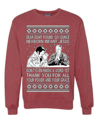 8 Pound 6 Ounce Baby Jesus Shake and Bake, Birthday Jesus, Funny Xmas Gift Idea, Ugly Christmas Sweater Unisex Crewneck Sweatshirt