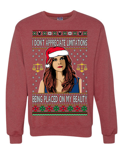 Donna TV Show Parody Don't Appreciate Limitations Being Placed, Christmas Gifts, Funny Xmas Gift Idea, Ugly Christmas Sweater Unisex Crewneck Sweatshirt